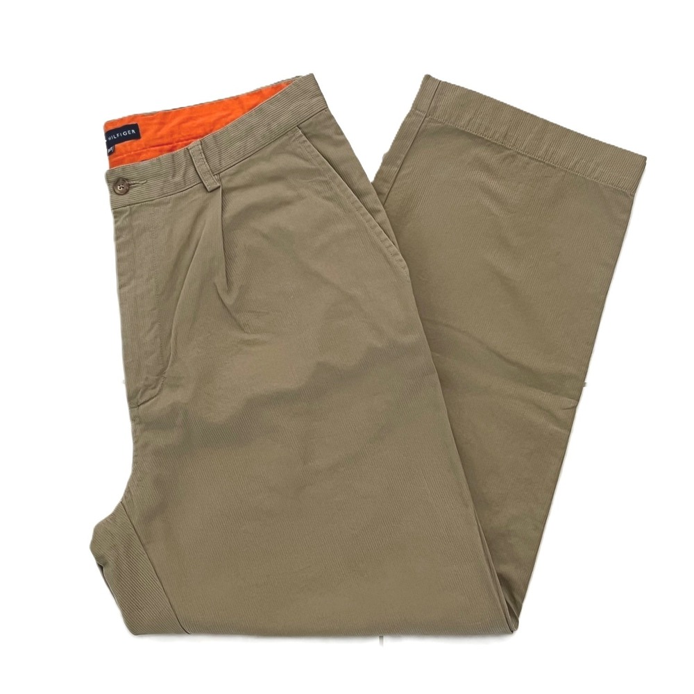 Tommy Hilfiger Mens Corduroy Pants 36x30‎ Tan Pleated Relaxed Fit Khakis Vintage